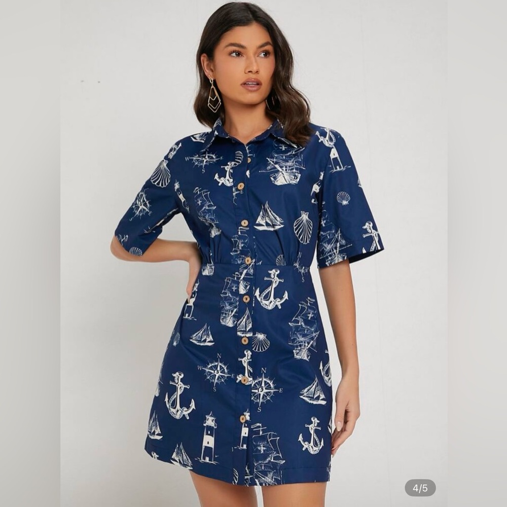 Nautical Print Blue Dress